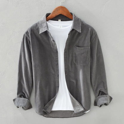 Overshirt - Lässiges Langarm-Knopfleisten-Overshirt für Männer-Grau-S-Chaps Herrenmode