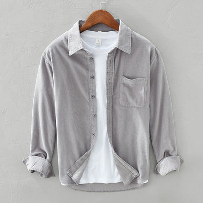 Overshirt - Lässiges Langarm-Knopfleisten-Overshirt für Männer-Hellgrau-S-Chaps Herrenmode