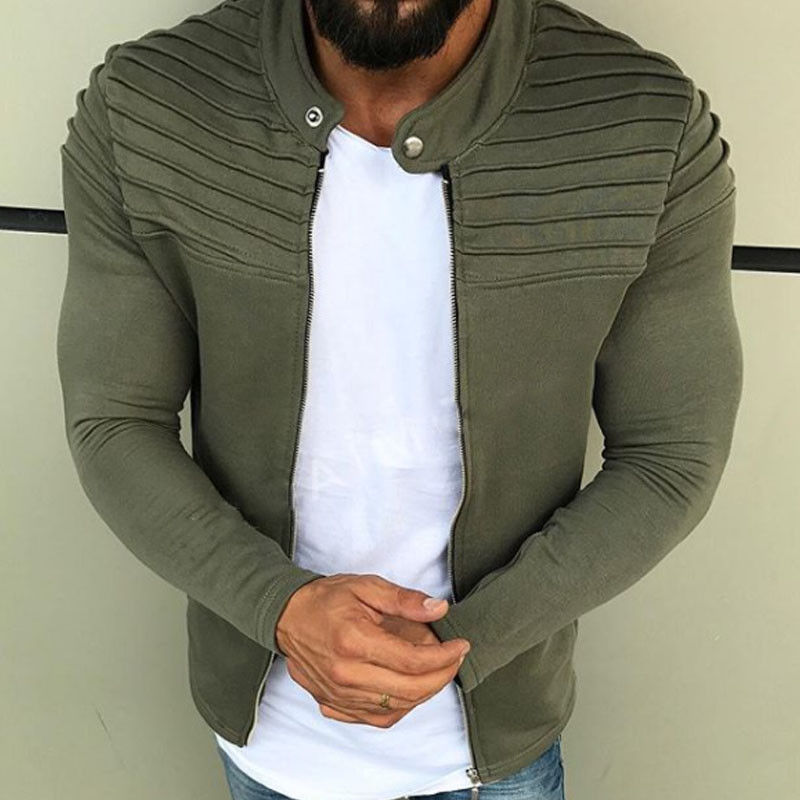 Overshirt – Slim Fit Sweatshirt mit Reißverschluss für Männer-Grün-M-Chaps Herrenmode