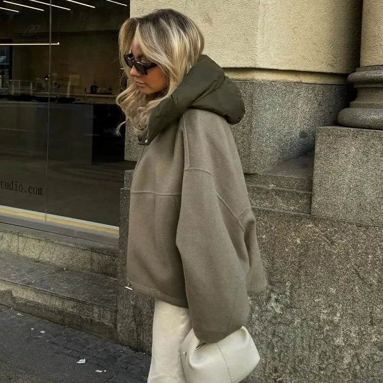 Oversized Jacke | Mit Kapuze | Reißverschluss | Übergangsjacke | Winterjacke für Damen-Chaps Herrenmode