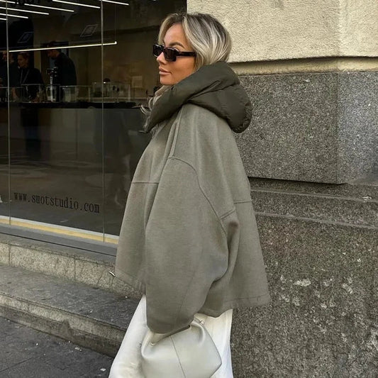Oversized Jacke | Mit Kapuze | Reißverschluss | Übergangsjacke | Winterjacke für Damen-S-Chaps Herrenmode