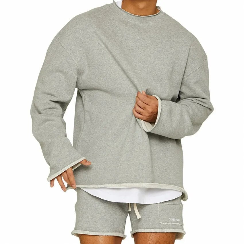 Oversized Pullover – Lässig – Einfarbig – Oversized Sweatshirt – Herren-Sweatshirt-Grau-M-Chaps Herrenmode