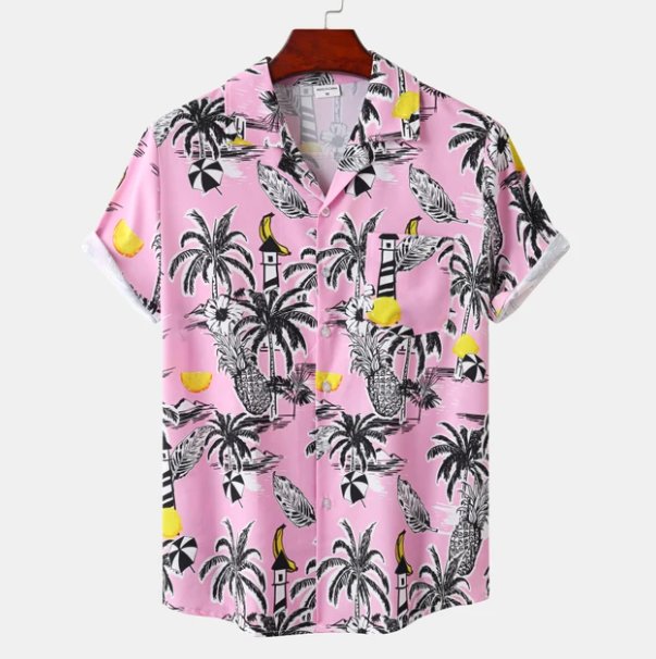 Herren Hawaiihemd Surf Floral Dunkelrosa