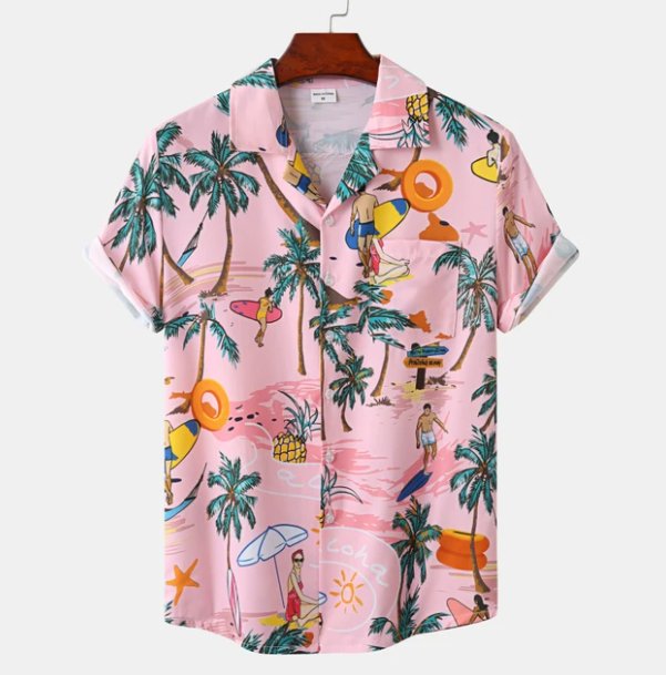 Herren Hawaiihemd Surf Floral Helles Rosa