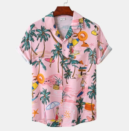 Herren Hawaiihemd Surf Floral Helles Rosa
