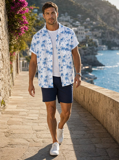 Herren Hawaiihemd Surf Floral Blau