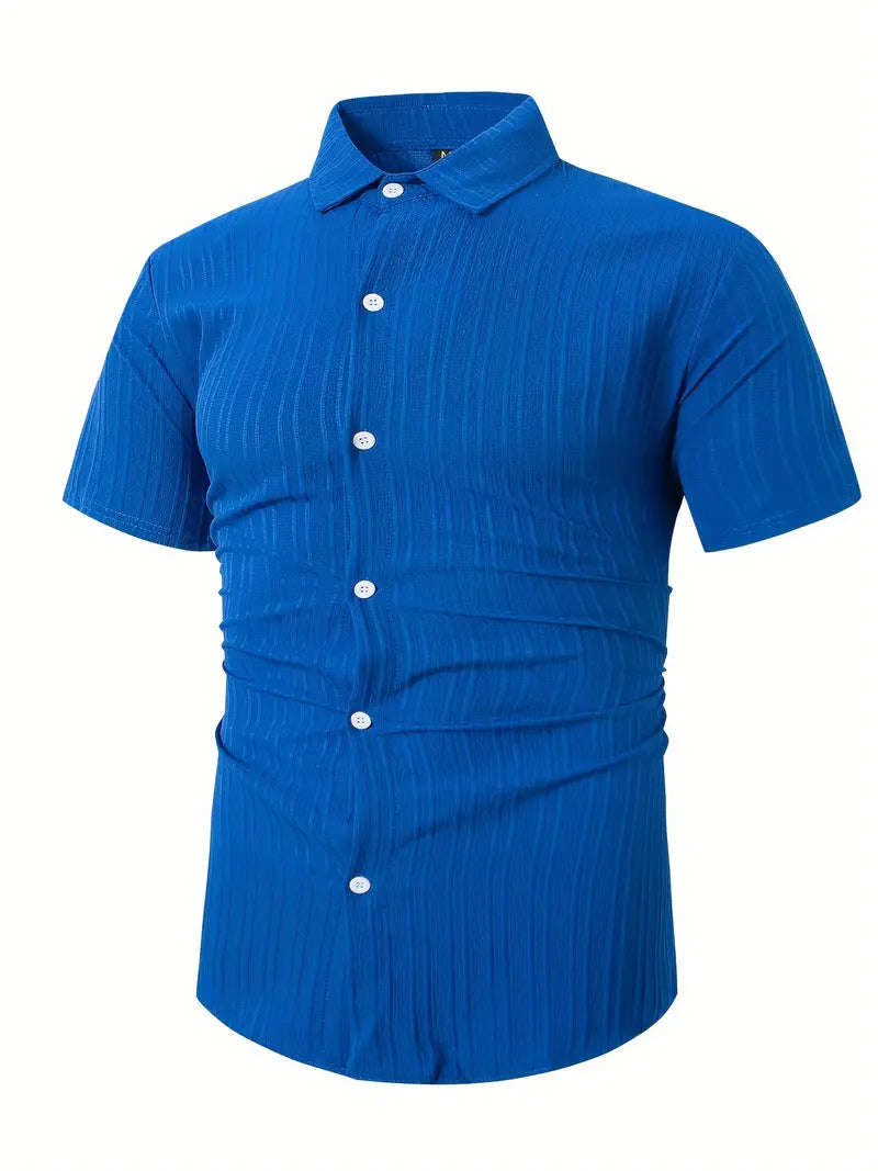 Perry-T-Shirt | Kurzärmeliges Button-up-Hemd für Männer-Blau-S-Chaps Herrenmode