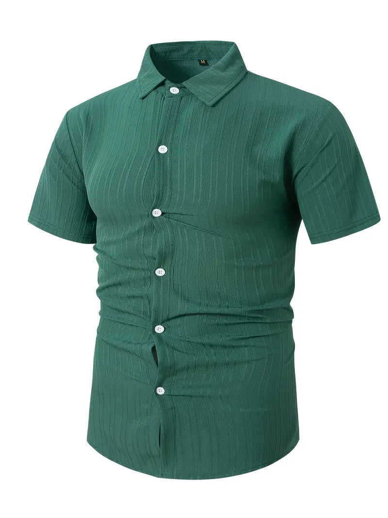 Perry-T-Shirt | Kurzärmeliges Button-up-Hemd für Männer-Dunkelgrün-S-Chaps Herrenmode