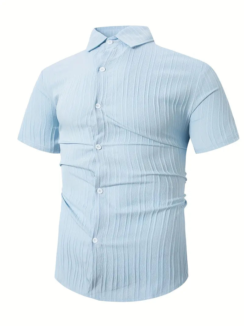Perry-T-Shirt | Kurzärmeliges Button-up-Hemd für Männer-Hellblau-S-Chaps Herrenmode
