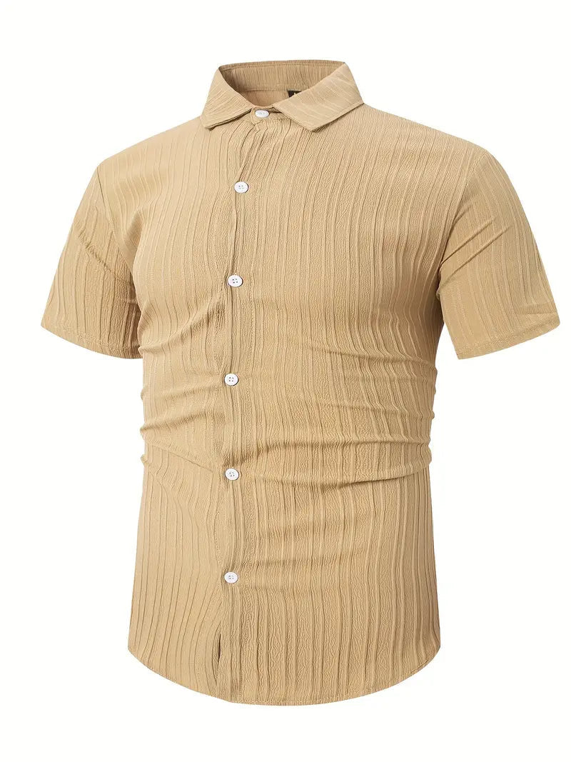 Perry-T-Shirt | Kurzärmeliges Button-up-Hemd für Männer-Khaki-S-Chaps Herrenmode