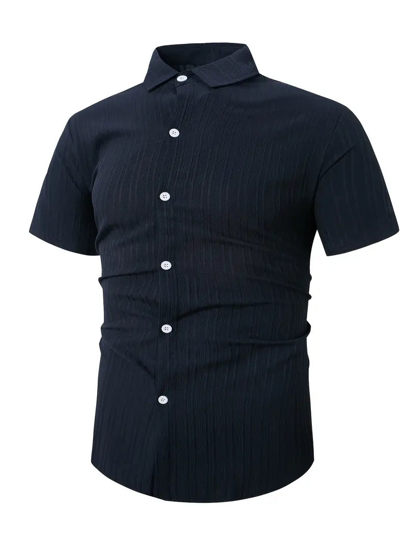 Perry-T-Shirt | Kurzärmeliges Button-up-Hemd für Männer-Marineblau-S-Chaps Herrenmode