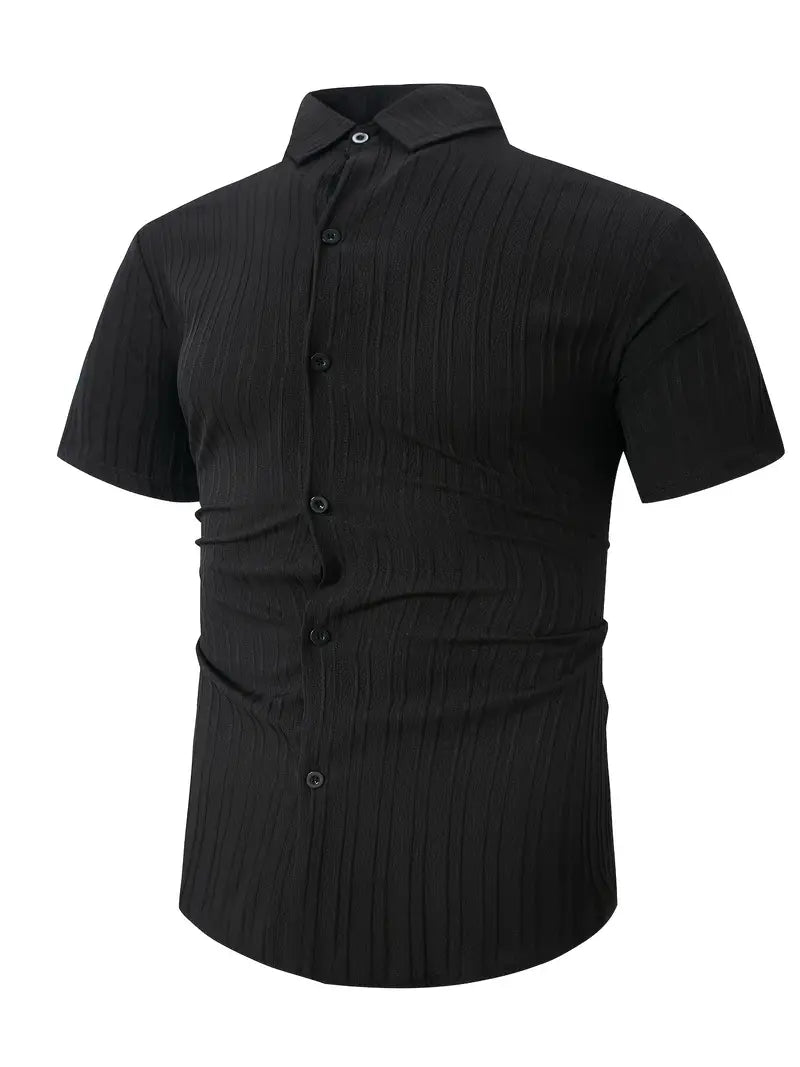 Perry-T-Shirt | Kurzärmeliges Button-up-Hemd für Männer-Schwarz-S-Chaps Herrenmode