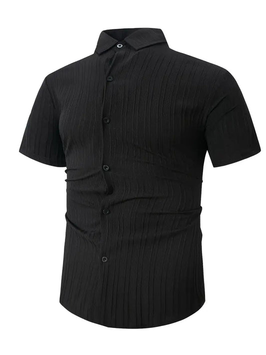 Perry-T-Shirt | Kurzärmeliges Button-up-Hemd für Männer-Schwarz-S-Chaps Herrenmode