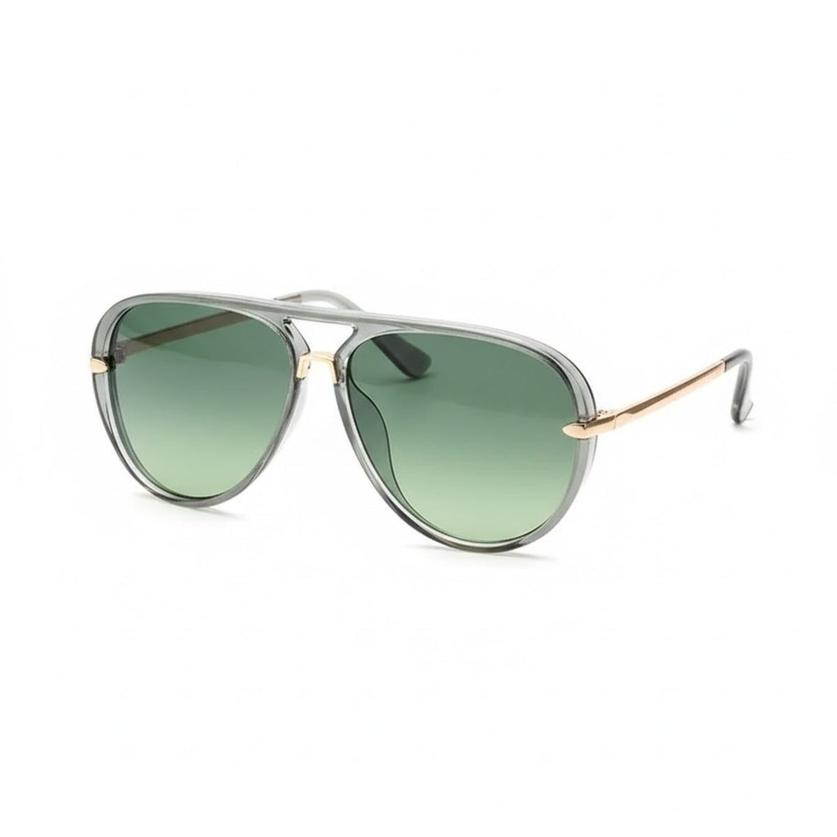 Pilotenbrille Herren | Metallrahmen | Getönte Gläser | Doppelsteg-Grün Transparent-Chaps Herrenmode