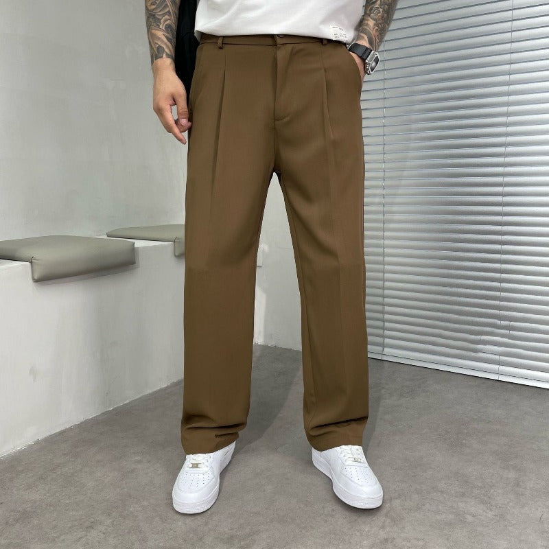 Plisseehose – Business-Casual-Hose für Männer mit geradem Bein-Braun-M-Chaps Herrenmode