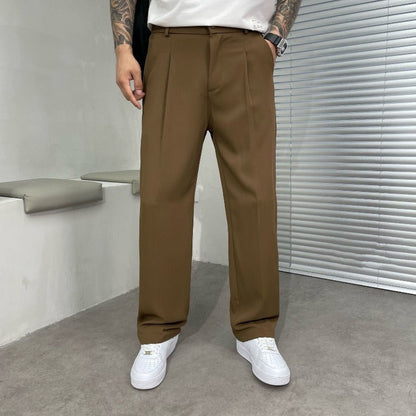 Plisseehose – Business-Casual-Hose für Männer mit geradem Bein-Braun-M-Chaps Herrenmode