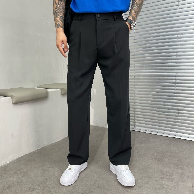 Plisseehose – Business-Casual-Hose für Männer mit geradem Bein-Schwarz-M-Chaps Herrenmode
