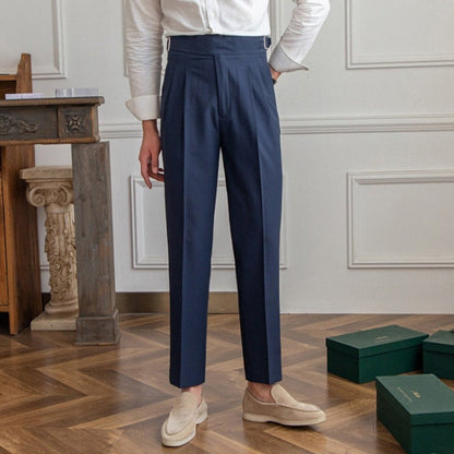 Plisseehose | Formell | Hohe Taille | Anzughose | Herrenhose-Blau-29-Chaps Herrenmode