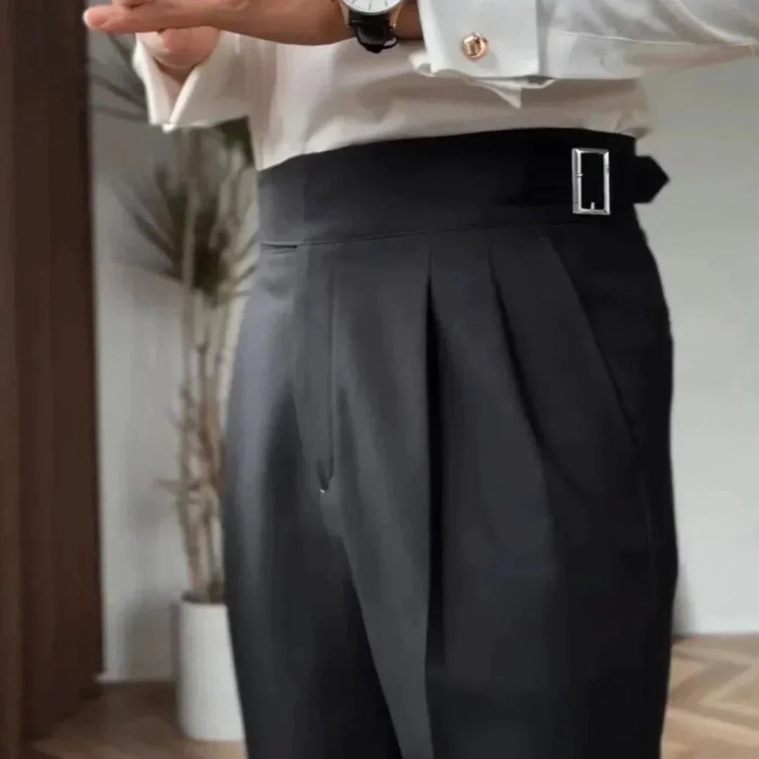 Plisseehose | Formell | Hohe Taille | Anzughose | Herrenhose-Schwarz-29-Chaps Herrenmode