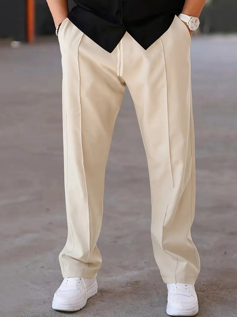 Plisseehose | Kordelzug | Lockere Passform | Smart-Casual-Hose | Herrenhose-Beige-S-Chaps Herrenmode