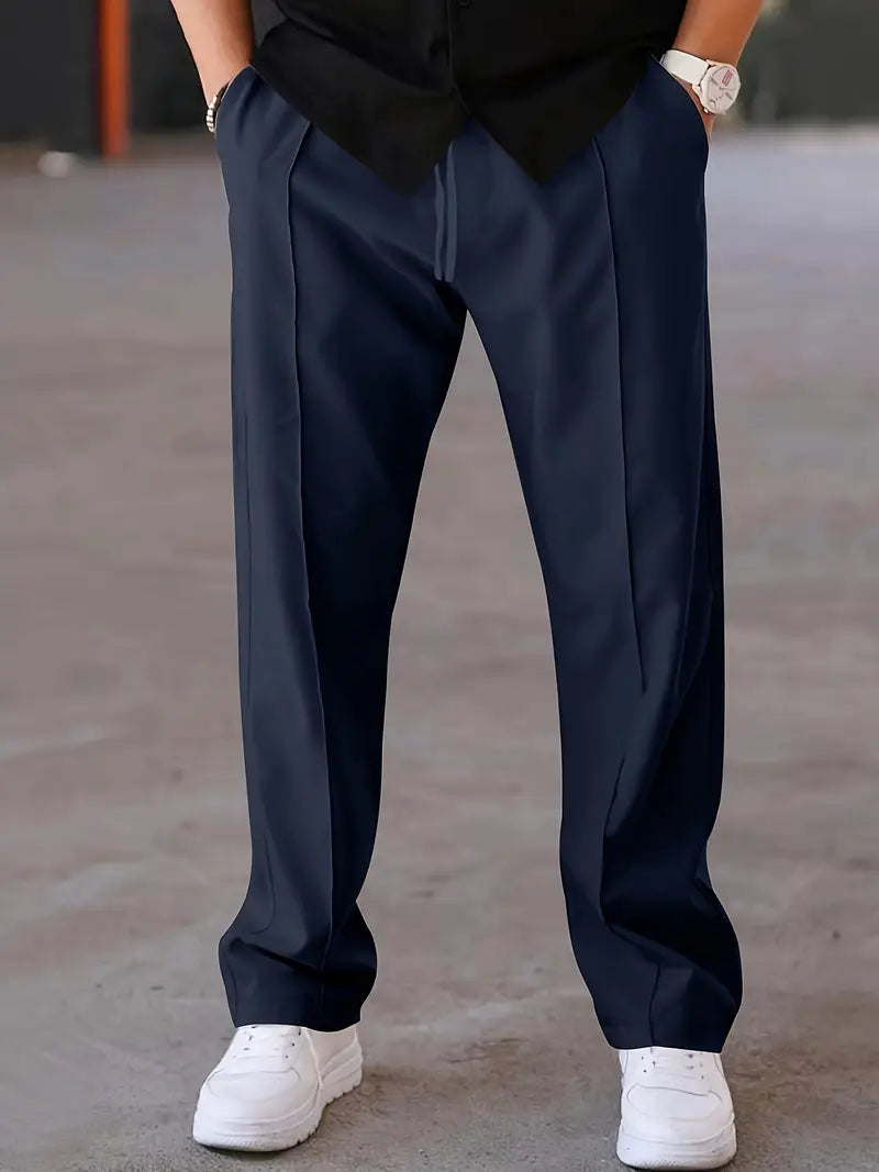 Plisseehose | Kordelzug | Lockere Passform | Smart-Casual-Hose | Herrenhose-Marineblau-S-Chaps Herrenmode