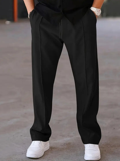 Plisseehose | Kordelzug | Lockere Passform | Smart-Casual-Hose | Herrenhose-Schwarz-S-Chaps Herrenmode