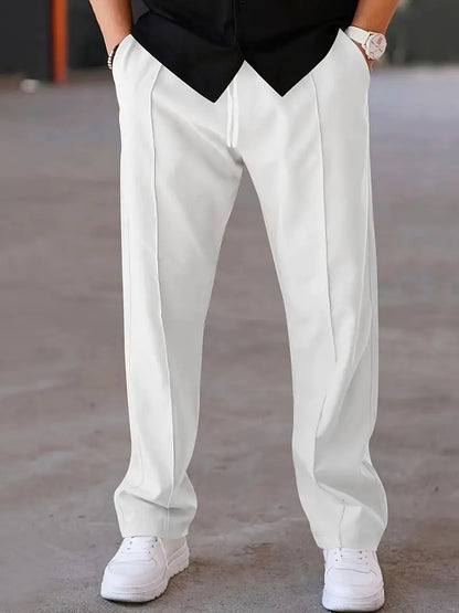 Plisseehose | Kordelzug | Lockere Passform | Smart-Casual-Hose | Herrenhose-Weiß-S-Chaps Herrenmode