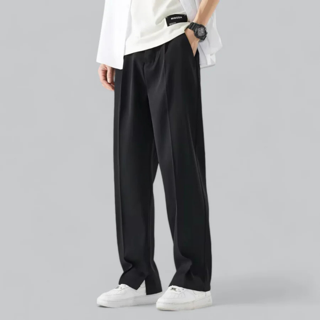 Plisseehose – Lässige, locker sitzende Hose mit geradem Bein für Männer-Schwarz-M-Chaps Herrenmode