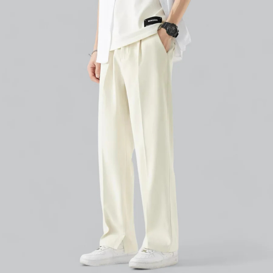 Plisseehose – Lässige, locker sitzende Hose mit geradem Bein für Männer-Weiß-M-Chaps Herrenmode