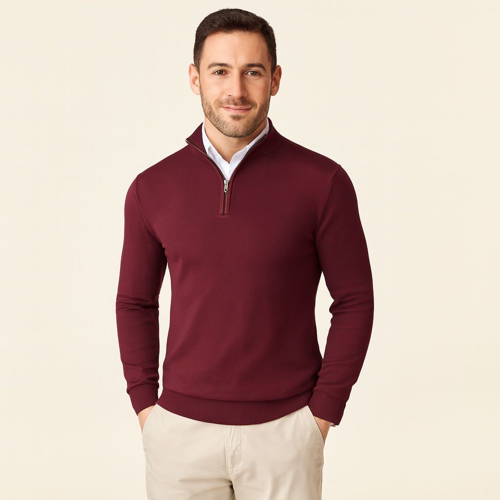 Polo Jumper – Strickpullover mit Viertelreißverschluss für Herren-Bordeaux-S-Chaps Herrenmode