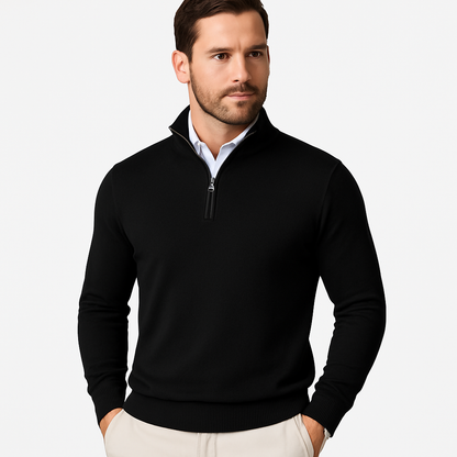 Polo Jumper – Strickpullover mit Viertelreißverschluss für Herren-Schwarz-S-Chaps Herrenmode