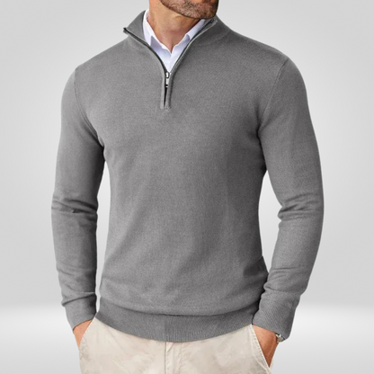 Polo-Pullover | Halb-Reißverschluss | Gestrickt | Viertel-Reißverschluss-Pullover | Herrenpullover-Dunkelgrau-M-Chaps Herrenmode