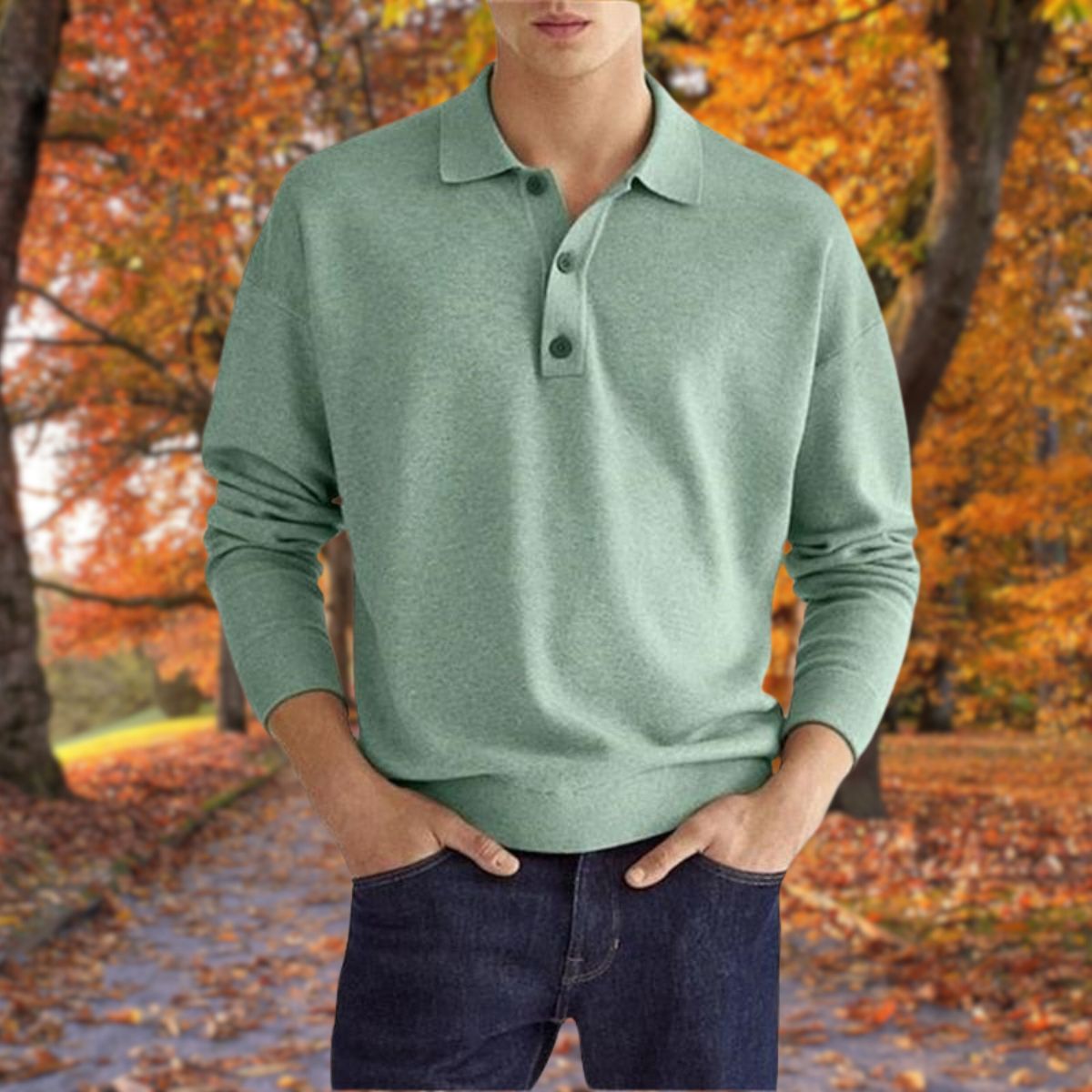 Polo-Pullover – Knopfleiste am Hals – Kragen – Pullover – Herrenpullover-Grün-S-Chaps Herrenmode