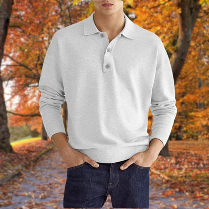 Polo-Pullover – Knopfleiste am Hals – Kragen – Pullover – Herrenpullover-Weiß-S-Chaps Herrenmode