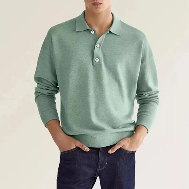 Polo Pullover - Langarm - Regular Fit - Kragenpullover - Herrenbekleidung-Grün-S-Chaps Herrenmode