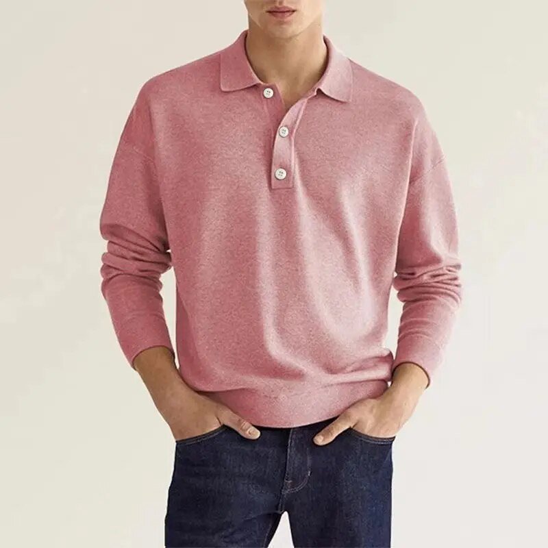 Polo Pullover - Langarm - Regular Fit - Kragenpullover - Herrenbekleidung-Hellrosa-S-Chaps Herrenmode