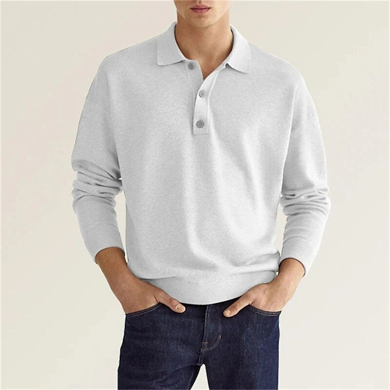 Polo Pullover - Langarm - Regular Fit - Kragenpullover - Herrenbekleidung-Weiß-S-Chaps Herrenmode