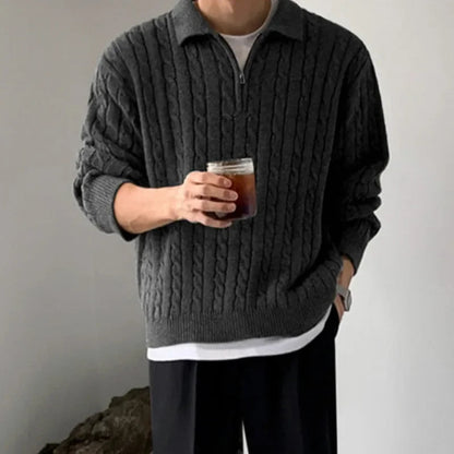 Polo-Pullover | Mit Kragen | Halber Reißverschluss | Zopfmuster-Pullover | Herren-Pullover mit Viertelreißverschluss-Chaps Herrenmode