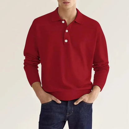 Polo-Pullover | Mit Kragen | Knopfleiste am Hals | Pullover | Herren-Strickmode-Burgunderrot-S-Chaps Herrenmode