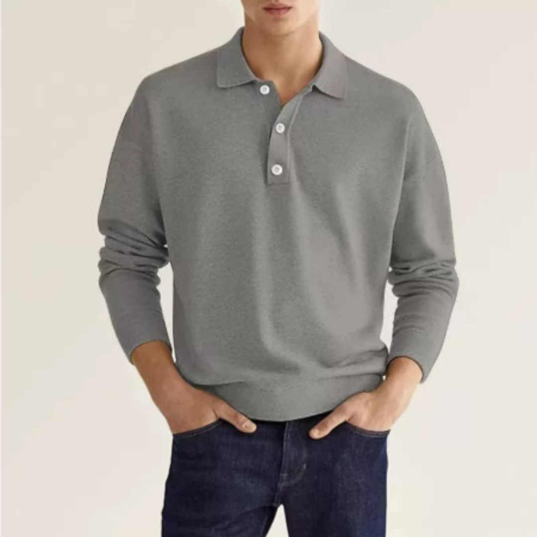 Polo-Pullover | Mit Kragen | Knopfleiste am Hals | Pullover | Herren-Strickmode-Grau-S-Chaps Herrenmode