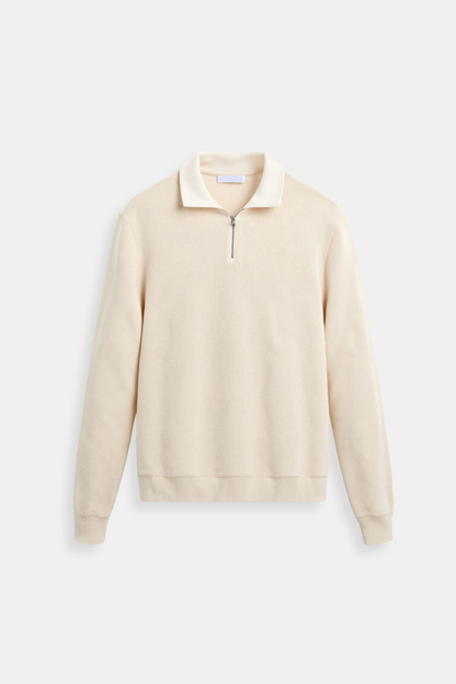 Polo-Pullover – Mit Kragen – Viertel-Reißverschluss – Polo-Pullover – Herrenpullover mit halbem Reißverschluss-Beige-S-Chaps Herrenmode