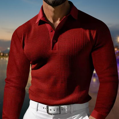 Polo-Pullover – mit Kragen – Knopfleiste – Waffelstrickpullover – Herrenpullover-Rot-S-Chaps Herrenmode