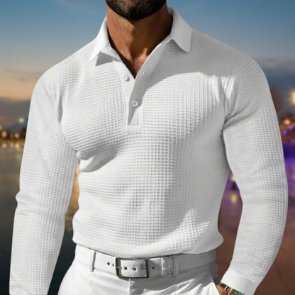 Polo-Pullover – mit Kragen – Knopfleiste – Waffelstrickpullover – Herrenpullover-Weiß-S-Chaps Herrenmode