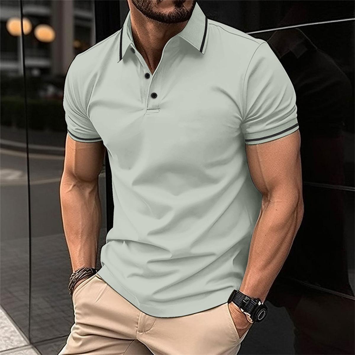 Polo-Shirt – Herren-Polohemd mit Knöpfen, Kragen und kurzen Ärmeln-Grün-S-Chaps Herrenmode