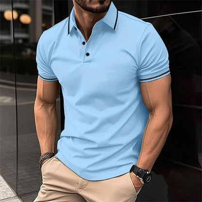 Polo-Shirt – Herren-Polohemd mit Knöpfen, Kragen und kurzen Ärmeln-Hellblau-S-Chaps Herrenmode