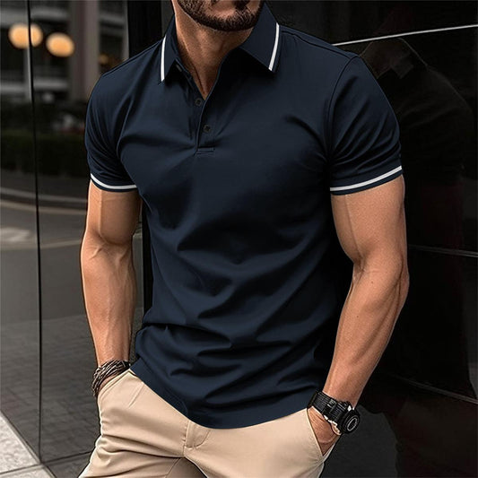 Polo-Shirt – Herren-Polohemd mit Knöpfen, Kragen und kurzen Ärmeln-Marineblau-S-Chaps Herrenmode