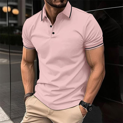 Polo-Shirt – Herren-Polohemd mit Knöpfen, Kragen und kurzen Ärmeln-Rosa-S-Chaps Herrenmode