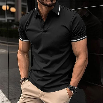 Polo-Shirt – Herren-Polohemd mit Knöpfen, Kragen und kurzen Ärmeln-Schwarz-S-Chaps Herrenmode