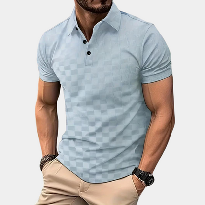 Polo-Shirt – Herren-Polohemd mit kurzen Ärmeln und Viertelknopfleiste-Hellblau-S-Chaps Herrenmode