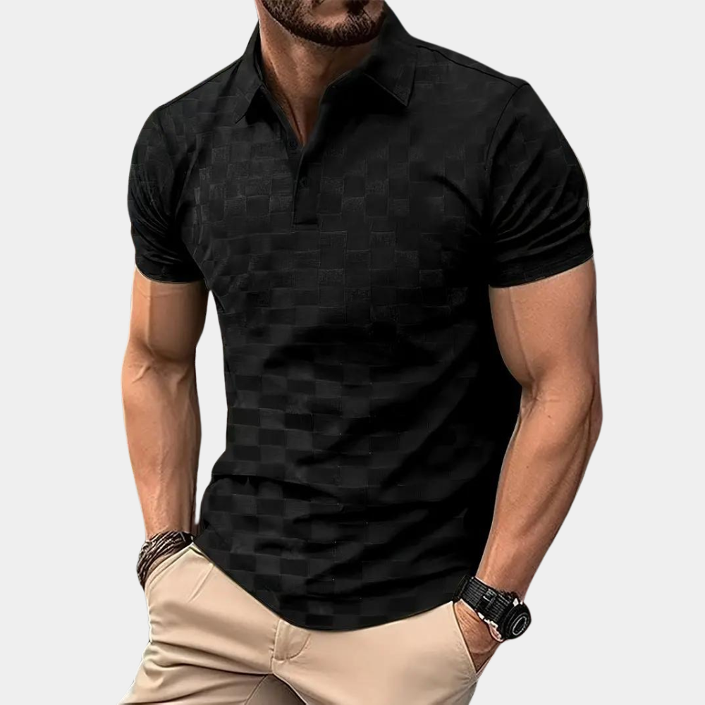Polo-Shirt – Herren-Polohemd mit kurzen Ärmeln und Viertelknopfleiste-Schwarz-S-Chaps Herrenmode